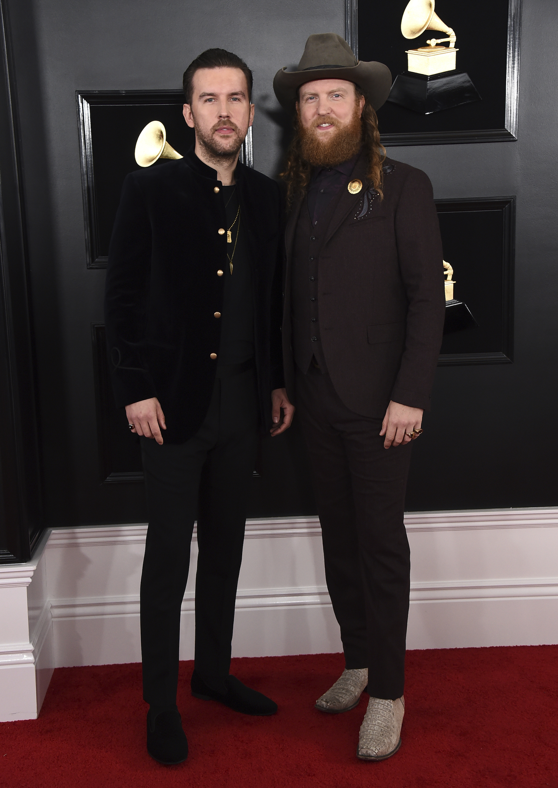 T.J. Osborne, left, and John Osborne of Brothers Osborne arrive at the 61st annual Grammy Awards at the Staples Center on Sunday, Feb. 10, 2019, in Los Angeles.