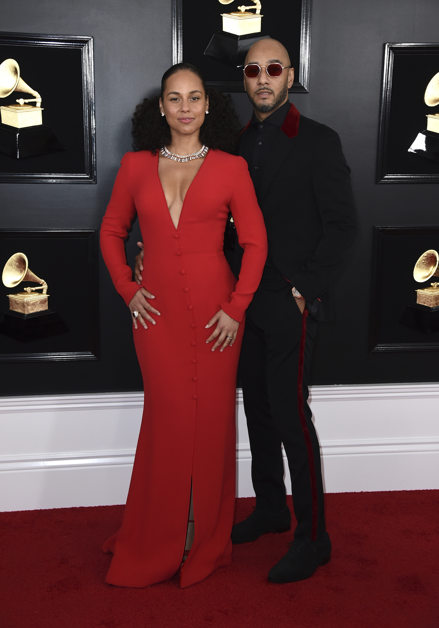 Alicia Keys, left, and Swizz Beatz arrive at the 61st annual Grammy Awards at the Staples Center on Sunday, Feb. 10, 2019, in Los Angeles.