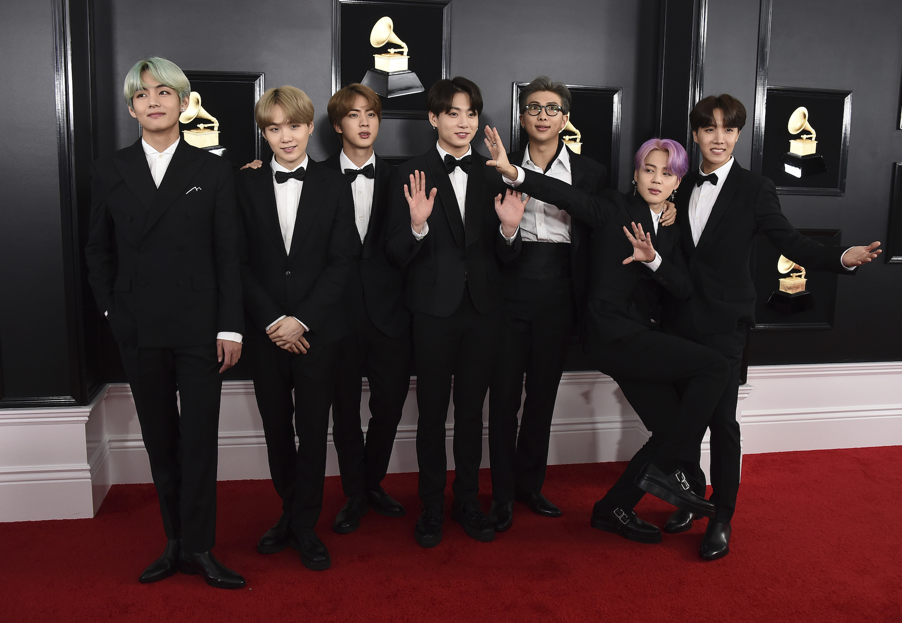 BTS arrives at the 61st annual Grammy Awards at the Staples Center on Sunday, Feb. 10, 2019, in Los Angeles.