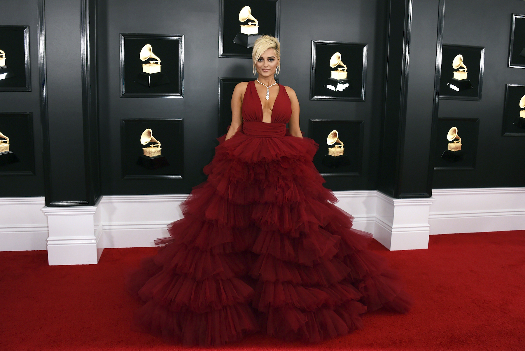 Bebe Rexha arrives at the 61st annual Grammy Awards at the Staples Center on Sunday, Feb. 10, 2019, in Los Angeles.