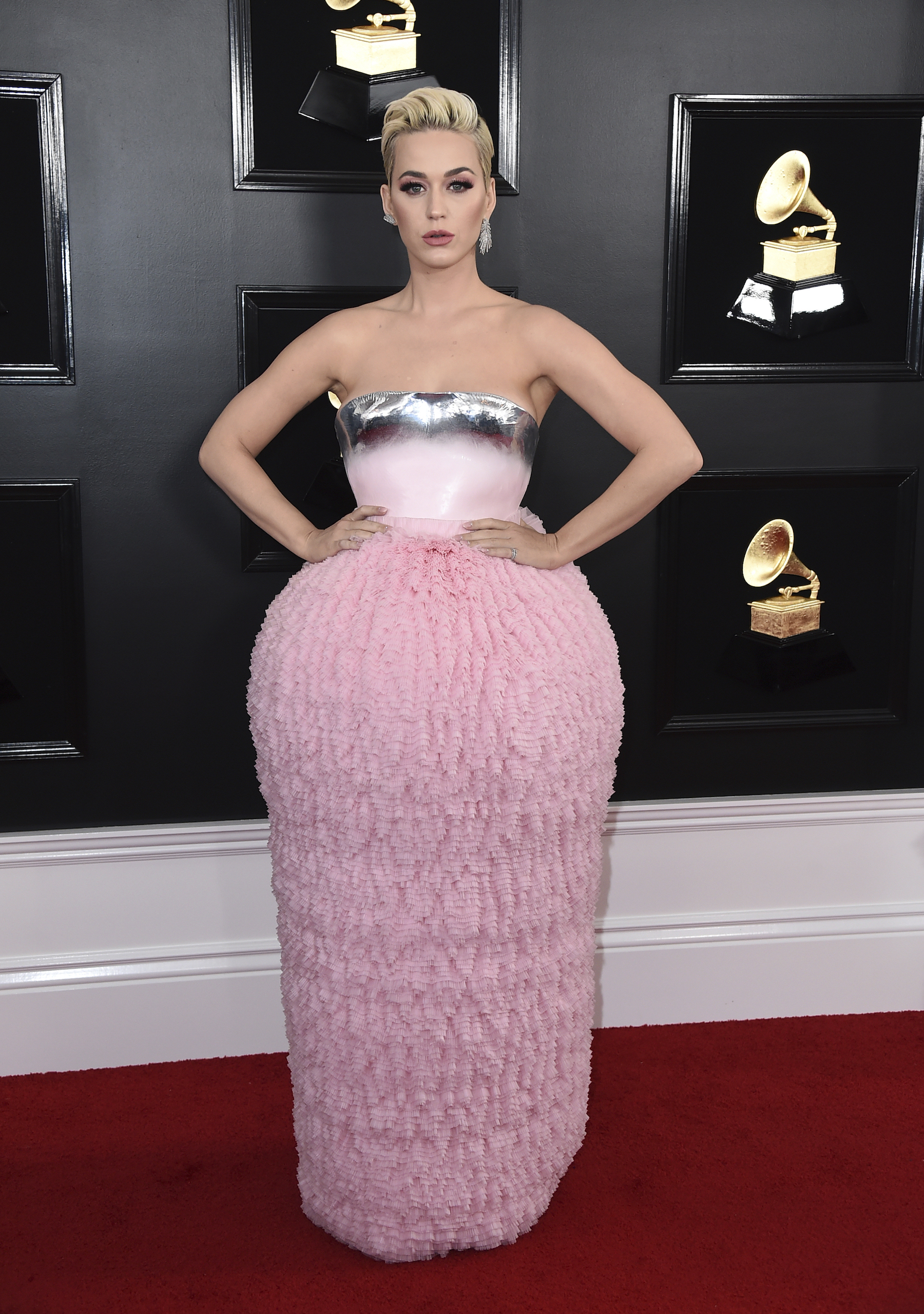 Katy Perry arrives at the 61st annual Grammy Awards at the Staples Center on Sunday, Feb. 10, 2019, in Los Angeles.