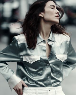 Alexa Chung wearing Alexa Chung x Madewell pieces in campaign photo shoot.