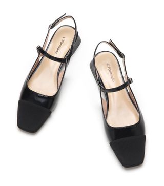 C.paravano Slingback Flats for Women | Black Flat Ankle Strap | Womens Slingbacks Flats | Pointed Toe Slingback Flats | Mixed Fabric Slingback Flats | Slingback Shoes(size 8)