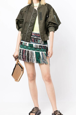 Sacai fringed patterned shorts