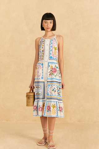 Farm Rio Grandma Gift Embroidered Midi Dress