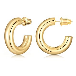 Gacimy Chunky Gold Hoop Earrings for Women 14k Real Gold Plated, 925 Sterling Silver Post Gold Hoops for Women, 22mm Yellow Gold Small Hoop Earrings