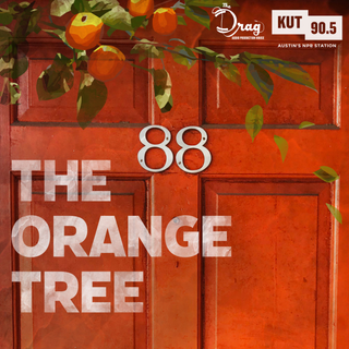 the orange tree podcast cover art with an orange door that has the number 88 on it and an orange tree hanging above