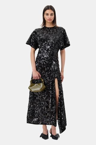 Black Velvet Sequins Long Dress