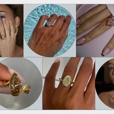 Collage of colored diamond engagement rings from Brilliant Earth, James Allen, and Aaryah