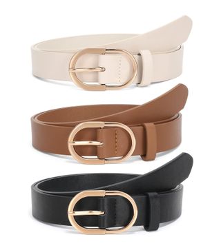 JASGOOD 3 Pack Women’s Leather Belts for Jeans Pants Fashion Ladies Belt with Gold Buckle