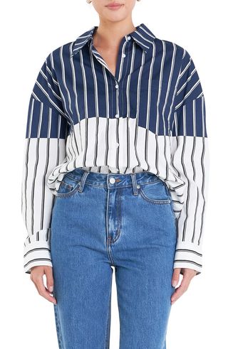 Stripe Colorblock Button-Up Shirt