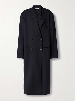 Indra Oversized Double-Breasted Wool-Twill Coat