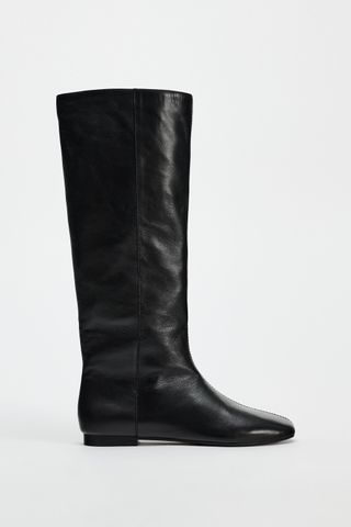 Flat Leather Knee High Boots