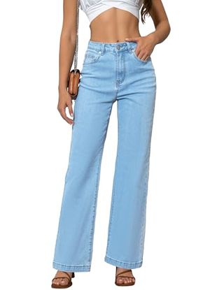 Ettelo Womens Jeans Mid Waisted Straight Leg Loose Stretchy Lightweight Tummy Control Trendy Jeans for Women 2024 (us, Numeric, 2, Regular, Regular, Light Blue)