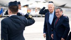 President Joe Biden, with Peruvian Prime Minister Gustavo Adrianzen, after landing in Lima