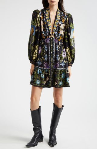 Black Winter Garden Long Sleeve Shirtdress