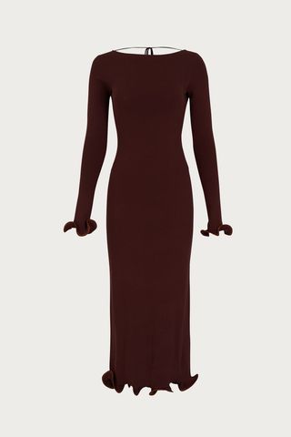 Ruffle Hem Midi Dress (chocolate Brown/brown Lurex)