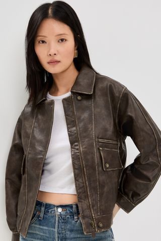 Moon River Neck Collar Faux Leather Jacket