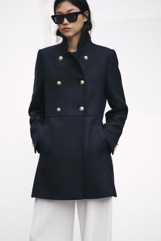 Double Breasted Wool Blend Coat