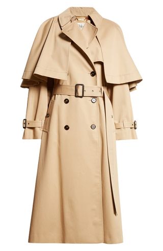 Cotton Gabardine Trench Coat With Cape