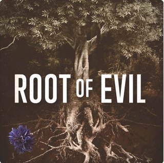 root of evil true crime podcast cover art with a tree and its roots underground