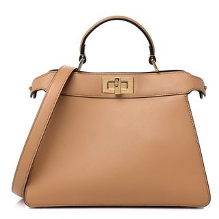 Fendi + Vitello Seta Nappa Bi-Color Small Peekaboo I See U Satchel Miele Scuro Light Rose Tortora