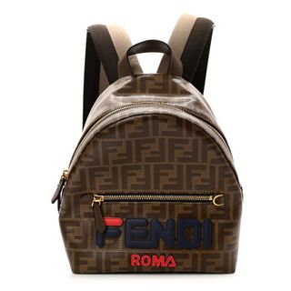 Fendi + Fendi X Fila Glazed Fabric Vitello Century Ff 1974 Mania Mini Backpack Mogano Panna Blueberry