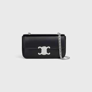 Celine + Chain Shoulder Bag Triomphe in Shiny Calfskin Black