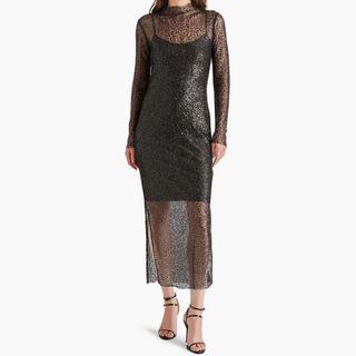 Steve Madden + Blakely Sequin Long Sleeve Funnel Neck Dress