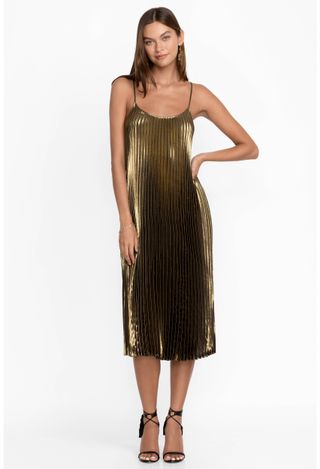 Johnny Was + Golden Gem Pleated Midi Dress