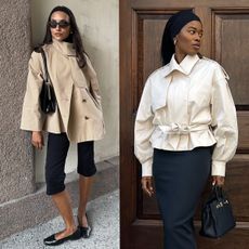 best cropped jackets for women shown in a collage of women's trench coat outfits