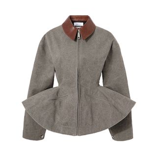 Alexander McQueen, Paneled Leather-Trimmed Cotton-Canvas Peplum Jacket