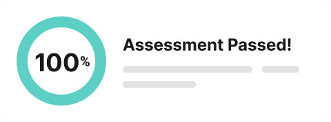 UI example of the Intellum platform showing an assessment passed notification.