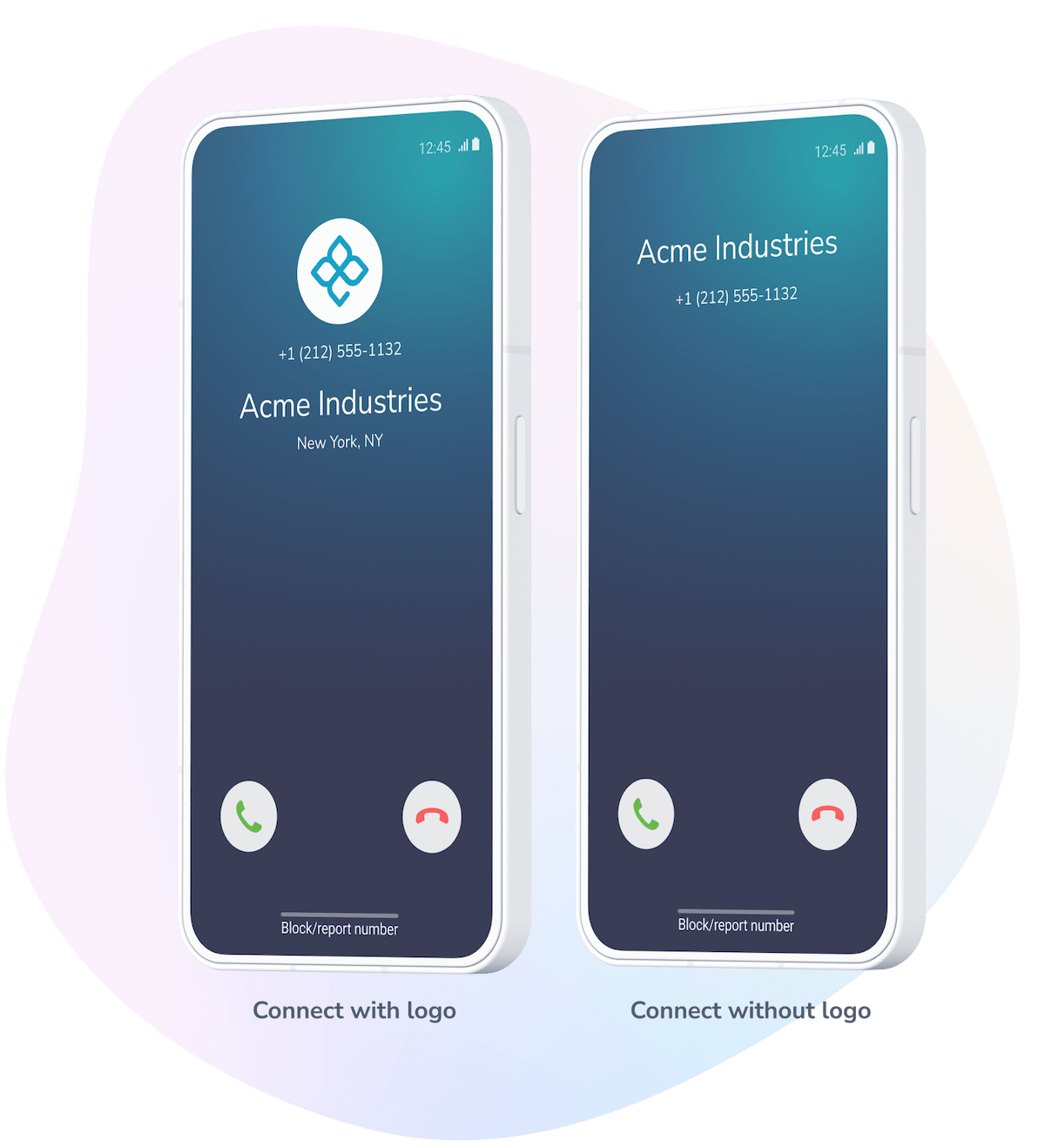 Phone screens showing Branded Call with and without logos