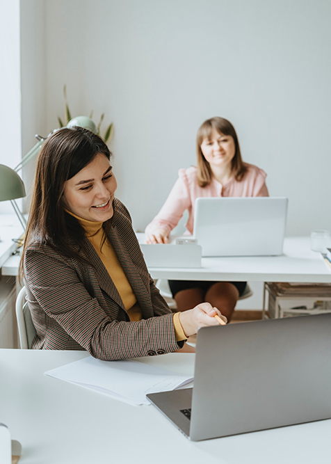 Two business women on computers