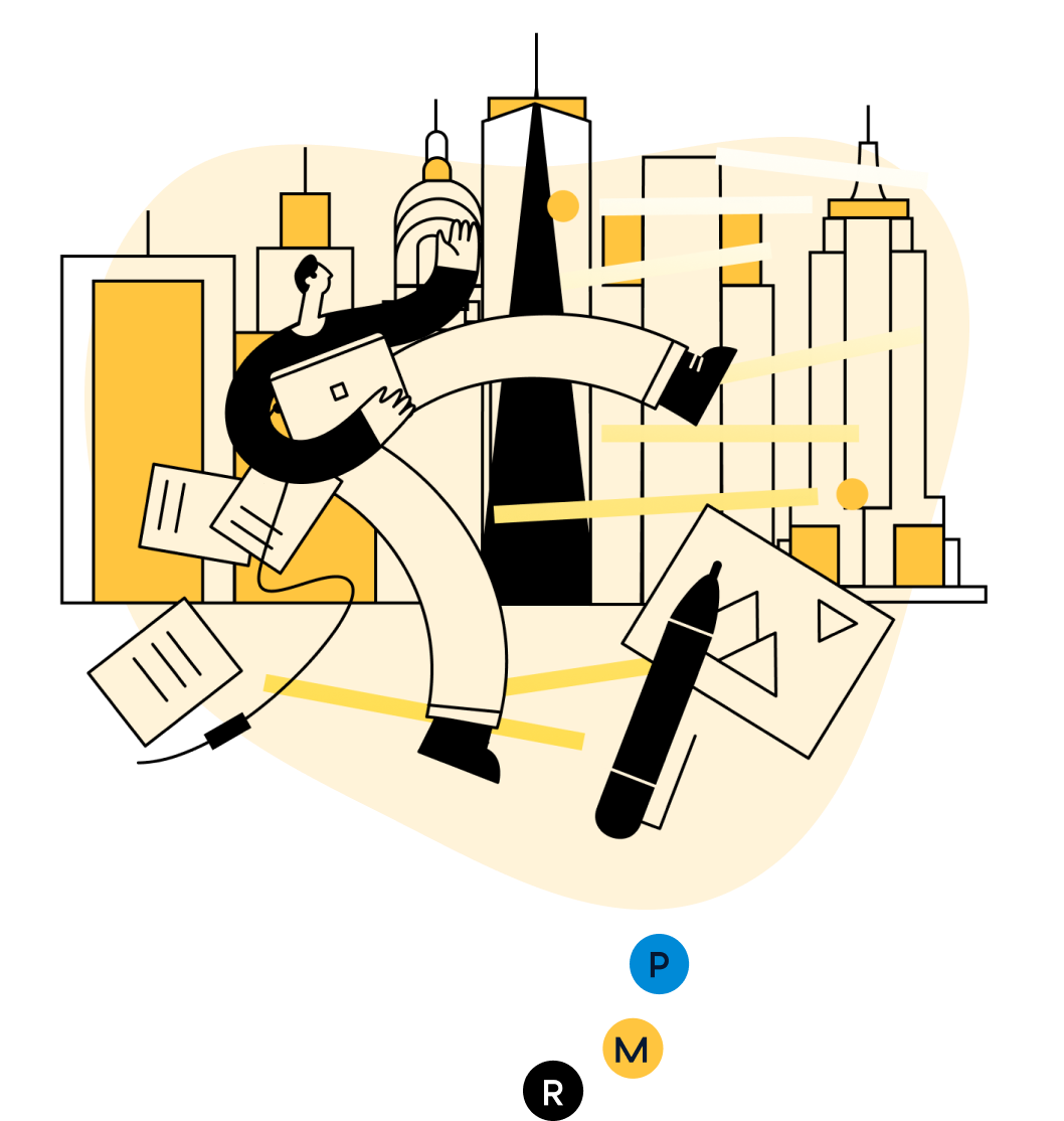 Illustration of busy person in New York City