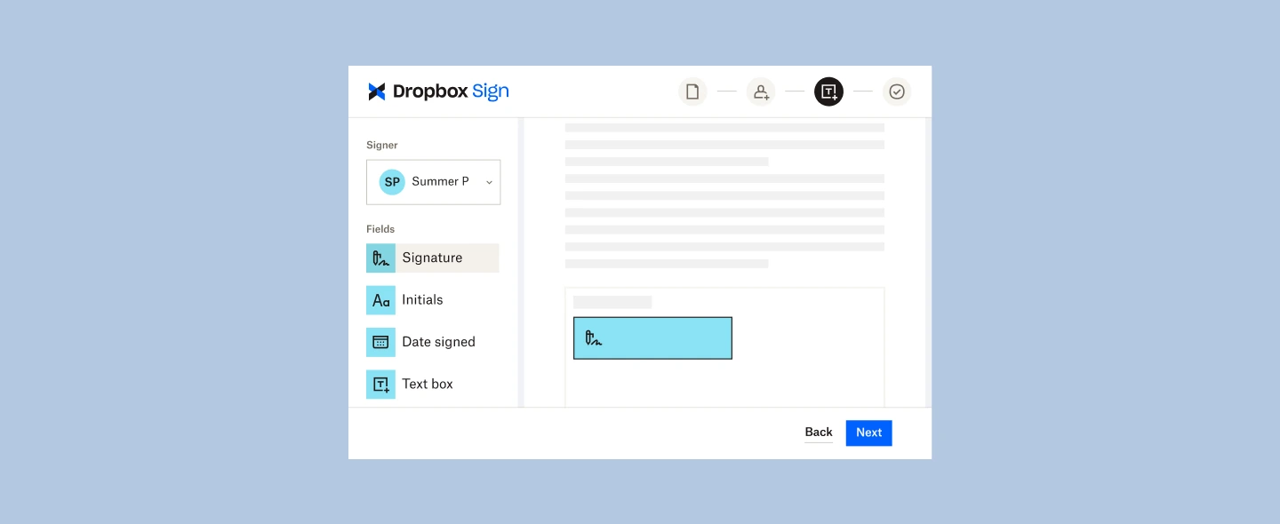 an image of the UI for the new Dropbox Sign send for signature