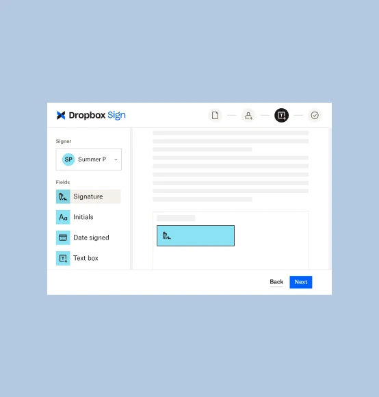 an image of the UI for the new Dropbox Sign send for signature