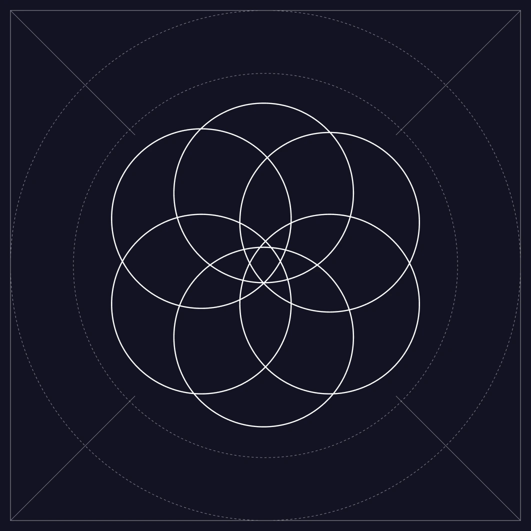 A geometric pattern signifying the Delta Fellowship. 6 circles overlap one another forming a geometric circle.