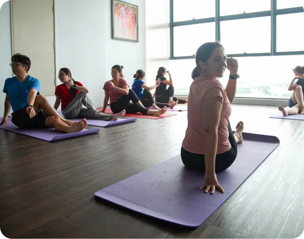 Deriv employees doing yoga