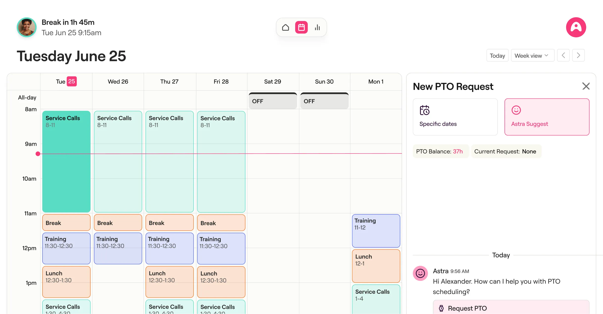 A screenshot of the Workforce OS Dashboard showing its scheduling capabilities.