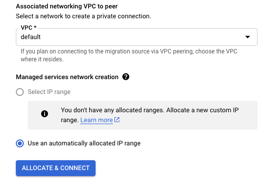 Leave the default option selected to use an automatically allocated IP range.