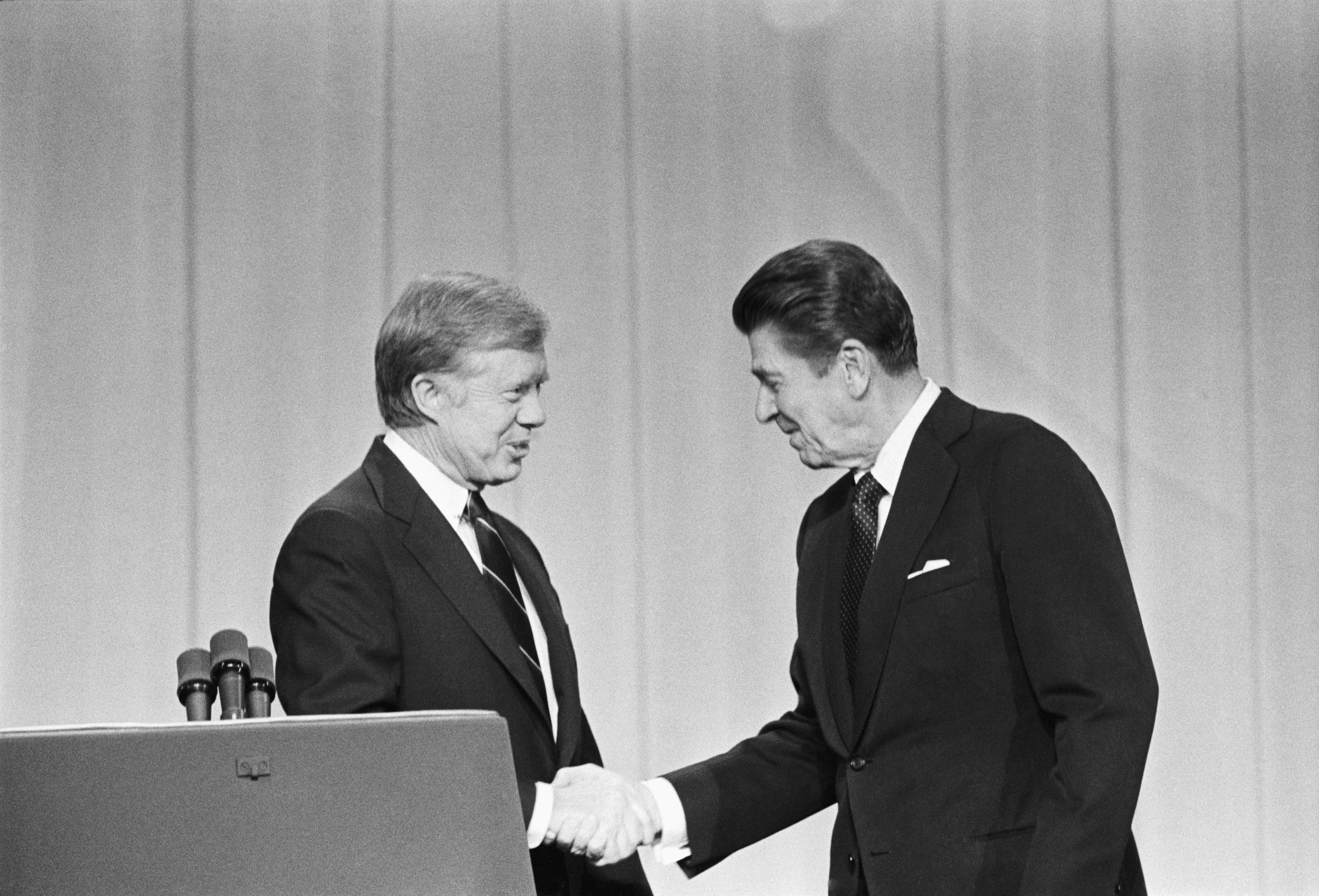 President Carter and Ronald Reagan Shake Hands During Debates