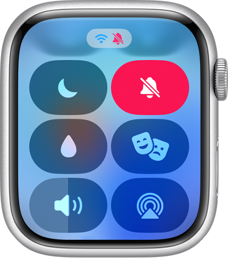 Pantalla del Apple Watch en la que se muestra el modo Silencio en el Centro de control