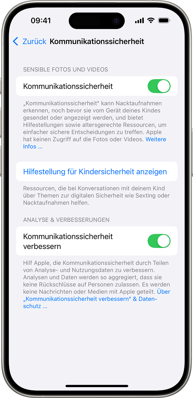 Aktiviere in den iPhone-Einstellungen die Option „Kommunikationssicherheit“.