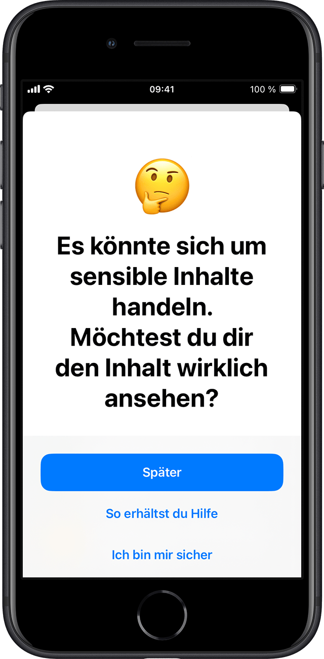 Die Kommunikationssicherheit stellt sicher, dass das Kind möglicherweise sensible Inhalte sehen möchte, und bietet Möglichkeiten, Unterstützung zu erhalten.