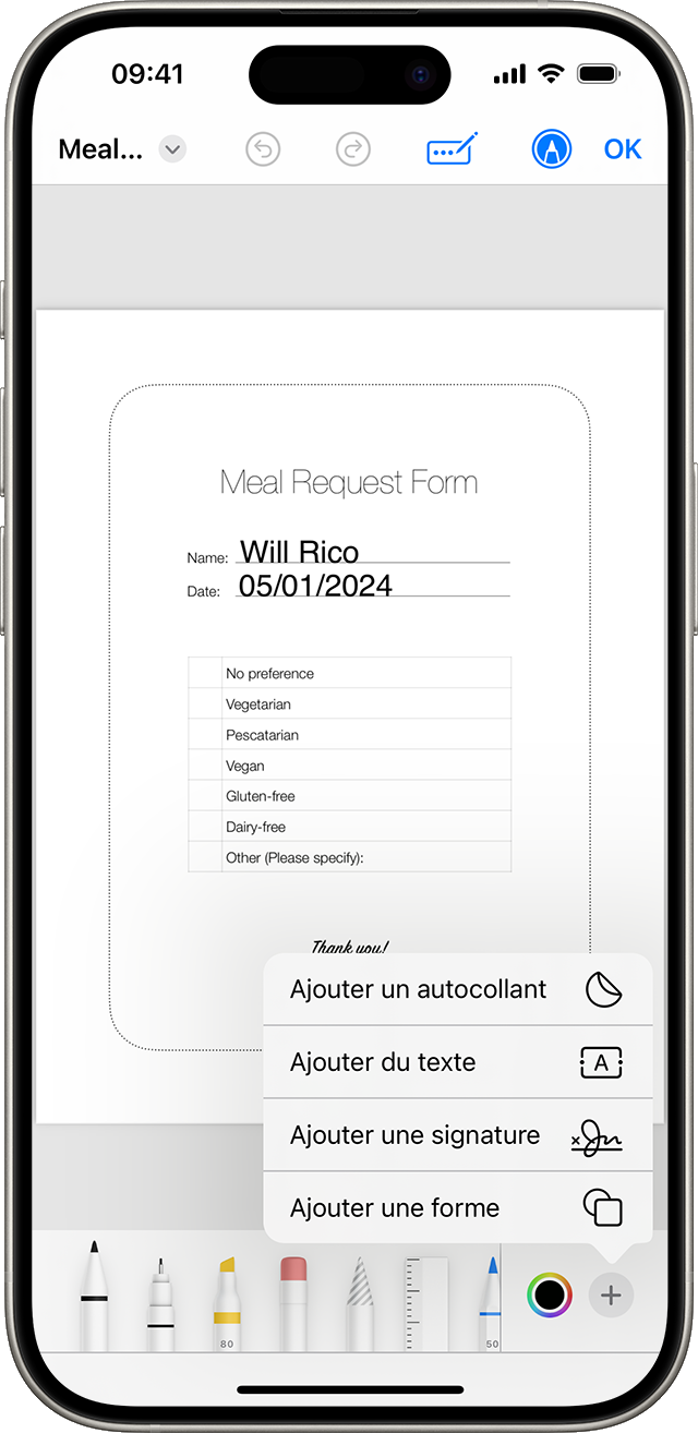 Dans iOS 17, vous pouvez utiliser la fonctionnalité Annotation pour ajouter du texte, des formes ou même une signature aux documents et aux images.