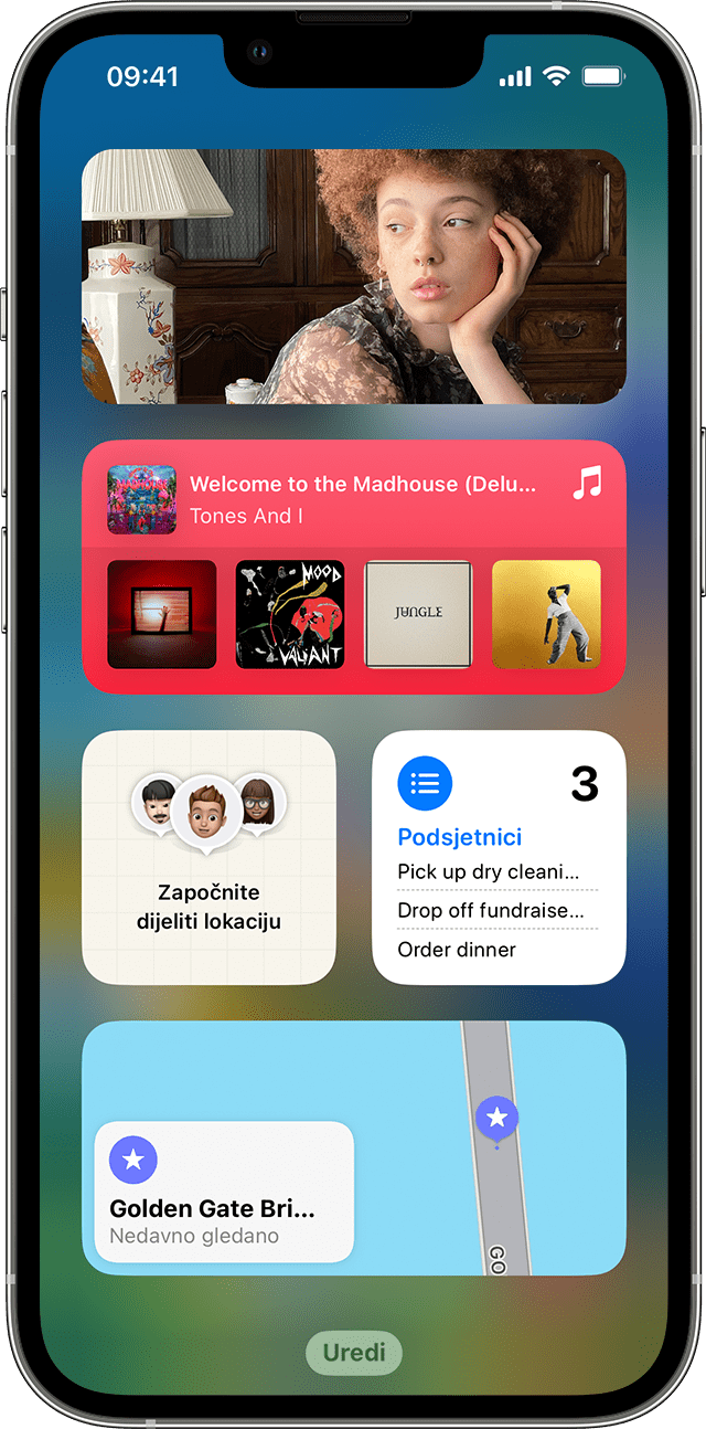 iPhone na kojem se prikazuju widgeti u Prikazu današnjih obavijesti