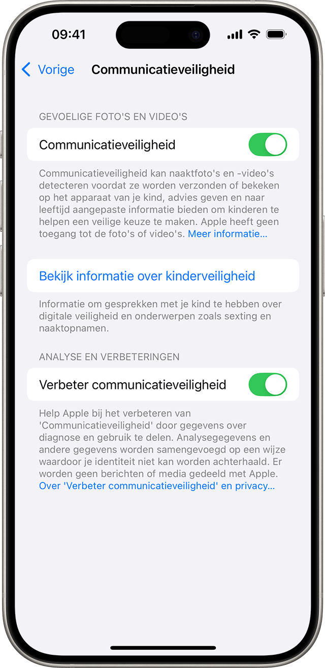 Stek in de iPhone-instellingen Communicatiebeveiliging in.