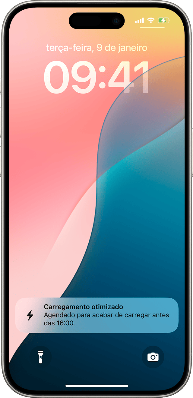 Ecrã bloqueado do iPhone com a notificação do Carregamento otimizado da bateria